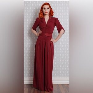 Miss candyfloss Burgundy jumpsuit super wideleg size medium rockabily NWT Giada